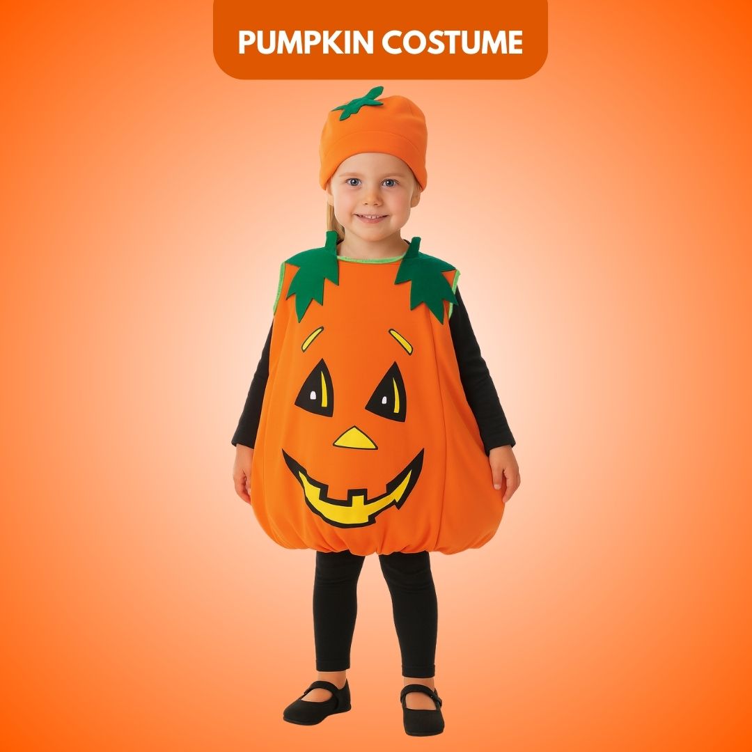 Pumpkin Costume with Hat Unisex - Size S - Age 2 to 4 Years