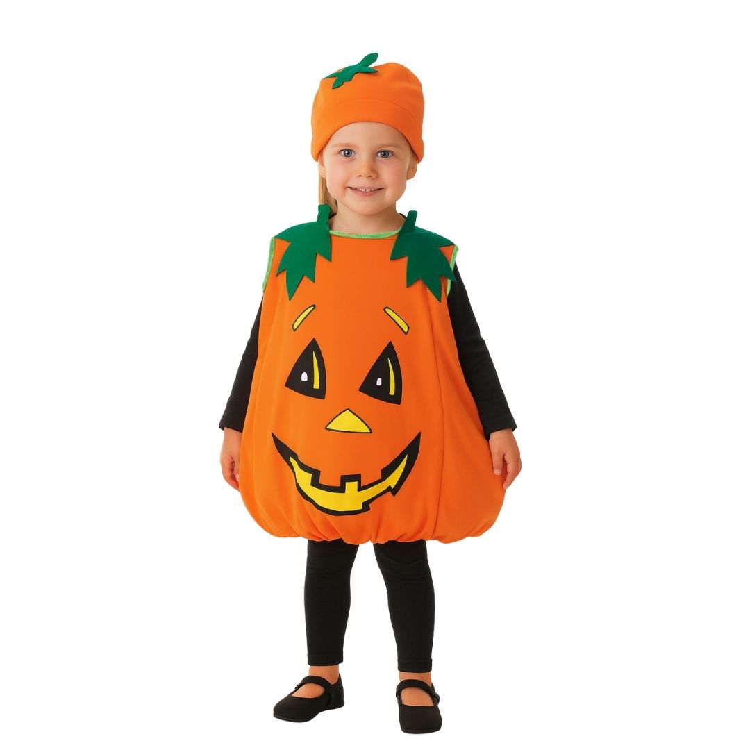 Pumpkin Costume with Hat Unisex - Size S - Age 2 to 4 Years