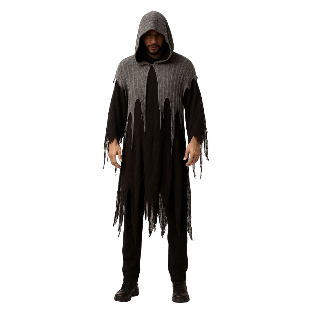 Black & White Net Ghost Poncho with Hood - Free Size