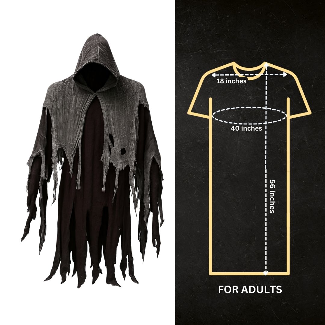 Black & White Net Ghost Poncho with Hood - Free Size