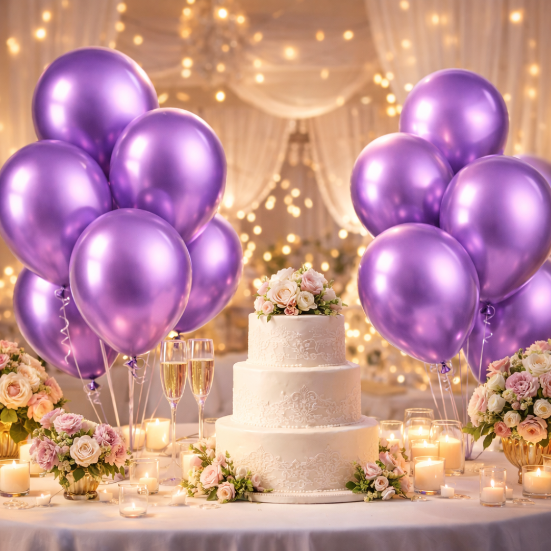 Chrome Purple Latex Balloons Pack of 10 | Metallic Finish Party Balloons | Premium Quality for Birthday, Anniversary & Celebration Decor