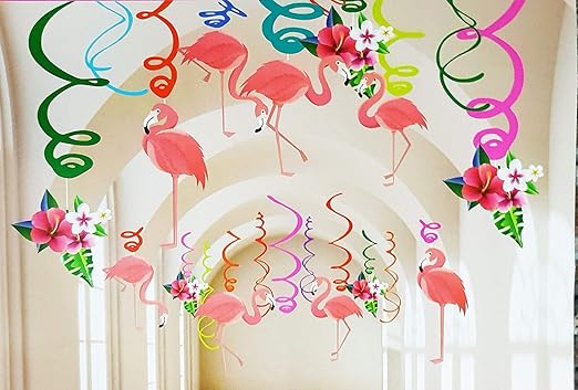 Flamingo Swirl Decoration for Hanging Decor - 12Pc
