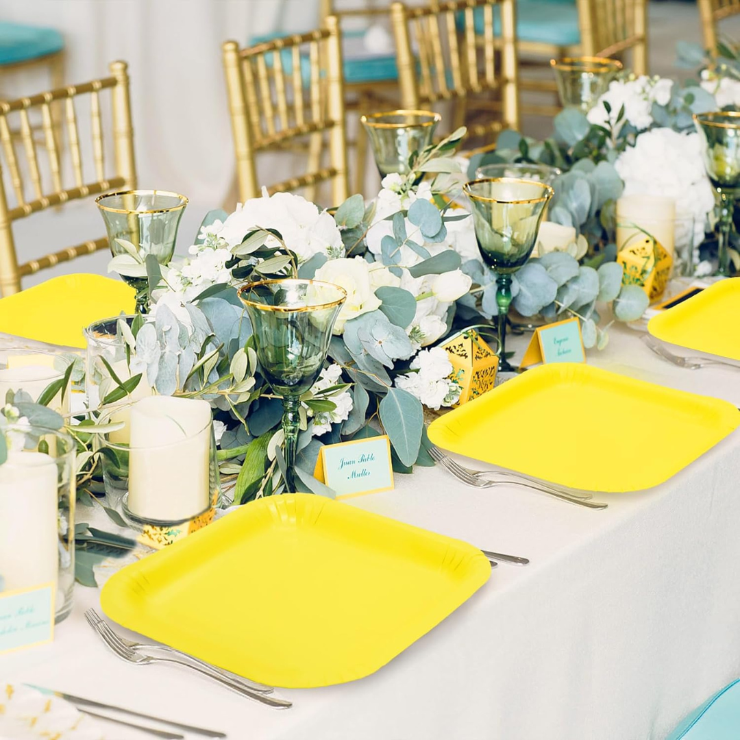 Yellow Solid Square Paper Plates - 9 inches - 8PC