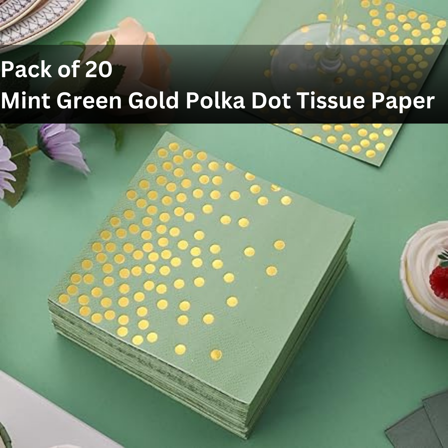 Wanna Party 64 Pieces Mint Green Tableware Party Supplies - Elegant Mint Green Party Tableware Set with Paper Plates, Gold Foil Polka Dot Napkins, Paper Cups, Spoons and Forks for Birthdays, Weddings, Bridal Showers, Baby Showers - Serves 10