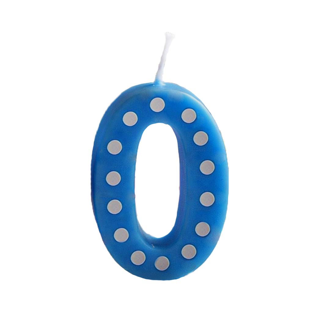 Blue Polka Dot Number 0 Candle - 1PC