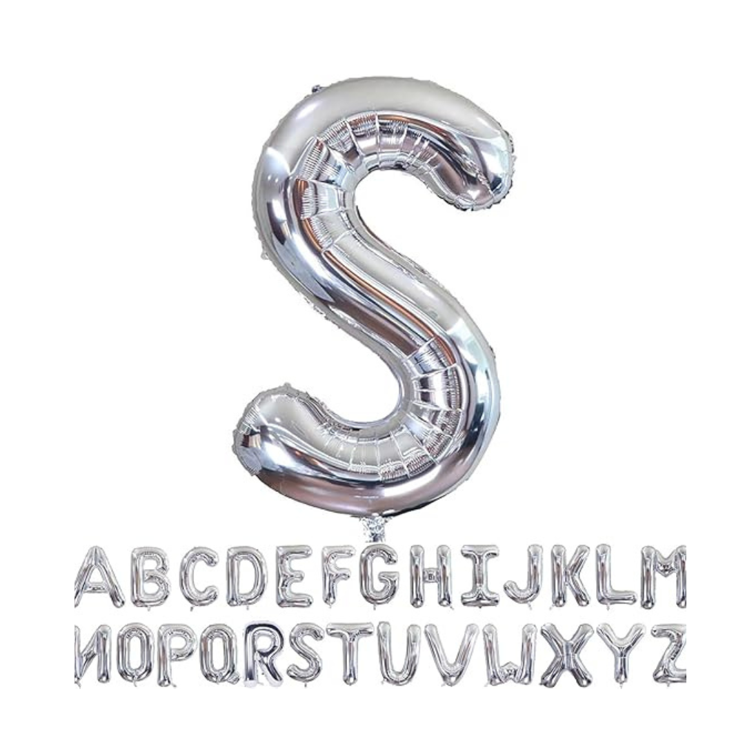 Letter S Silver Foil Balloon - 16 inches - 1PC