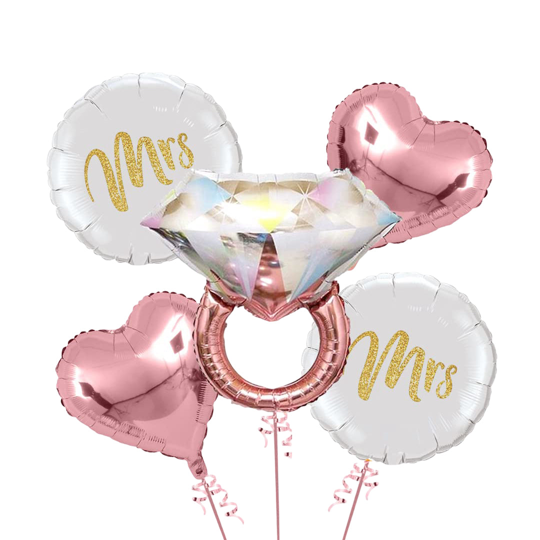 Bachorlette Party Silver & Pink Ring Balloon Set w/ Mr &Mrs Balloon - 5PC