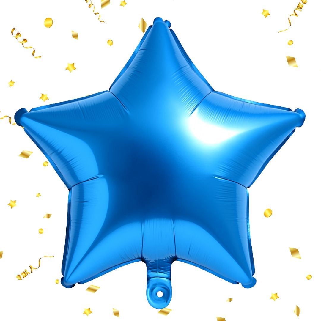 Blue Star Shaped Foil Balloon - Helium Quality - 18 inches - 4PC