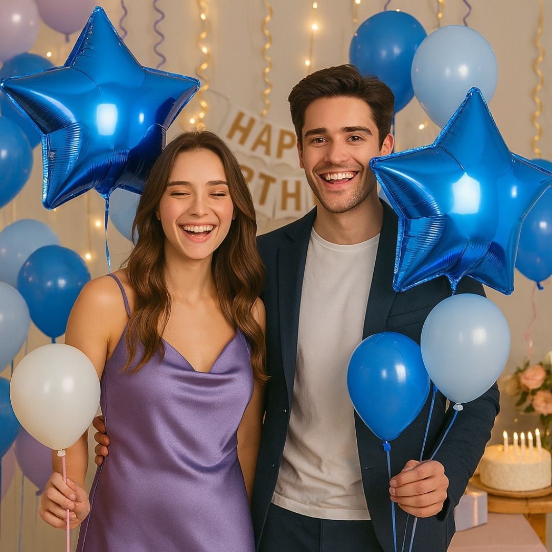 Blue Star Shaped Foil Balloon - Helium Quality - 18 inches - 4PC