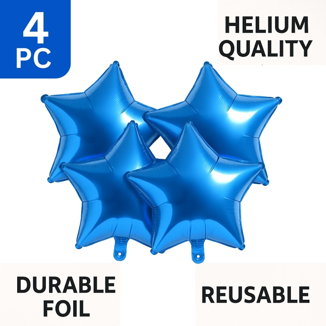 Blue Star Shaped Foil Balloon - Helium Quality - 18 inches - 4PC