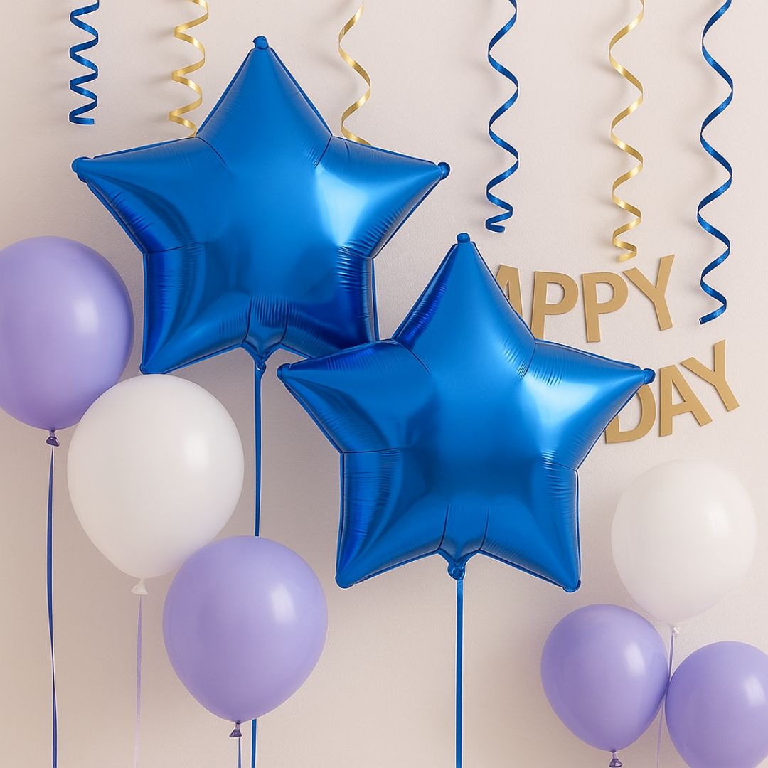 Blue Star Shaped Foil Balloon - Helium Quality - 18 inches - 4PC