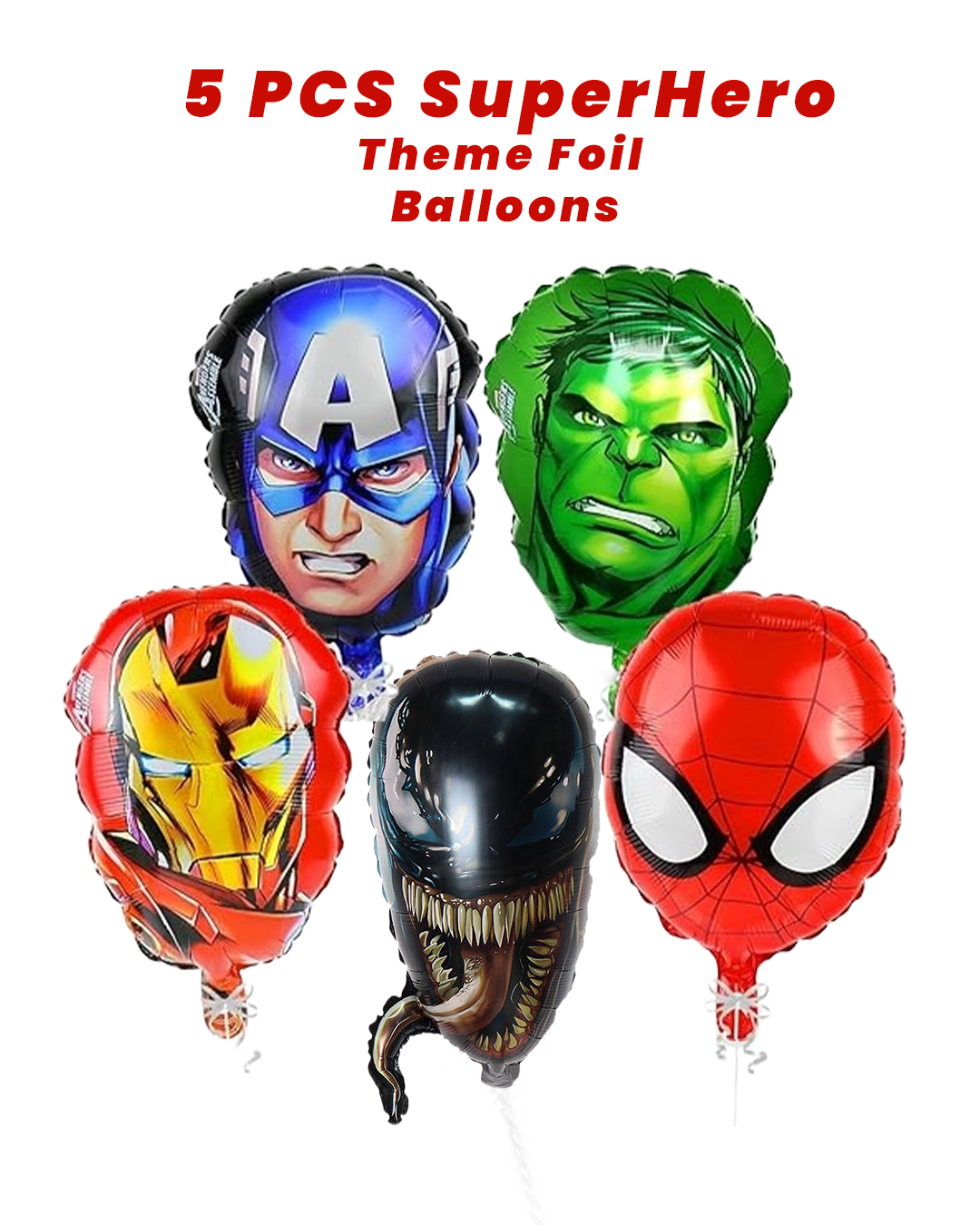 Avenger Heroes Face Balloons - Air Filled - 16 inches - 5PC