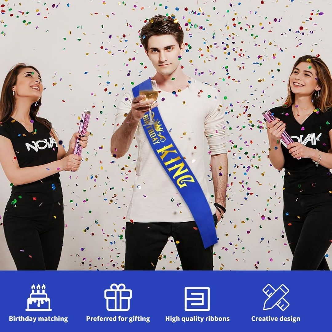 Birthday King Royal Blue Ribbon Sash with Gold Foil Lettering for Boys or Men 10th 13th 16th 18th 21st 30th 40th 50th 60th Birthday