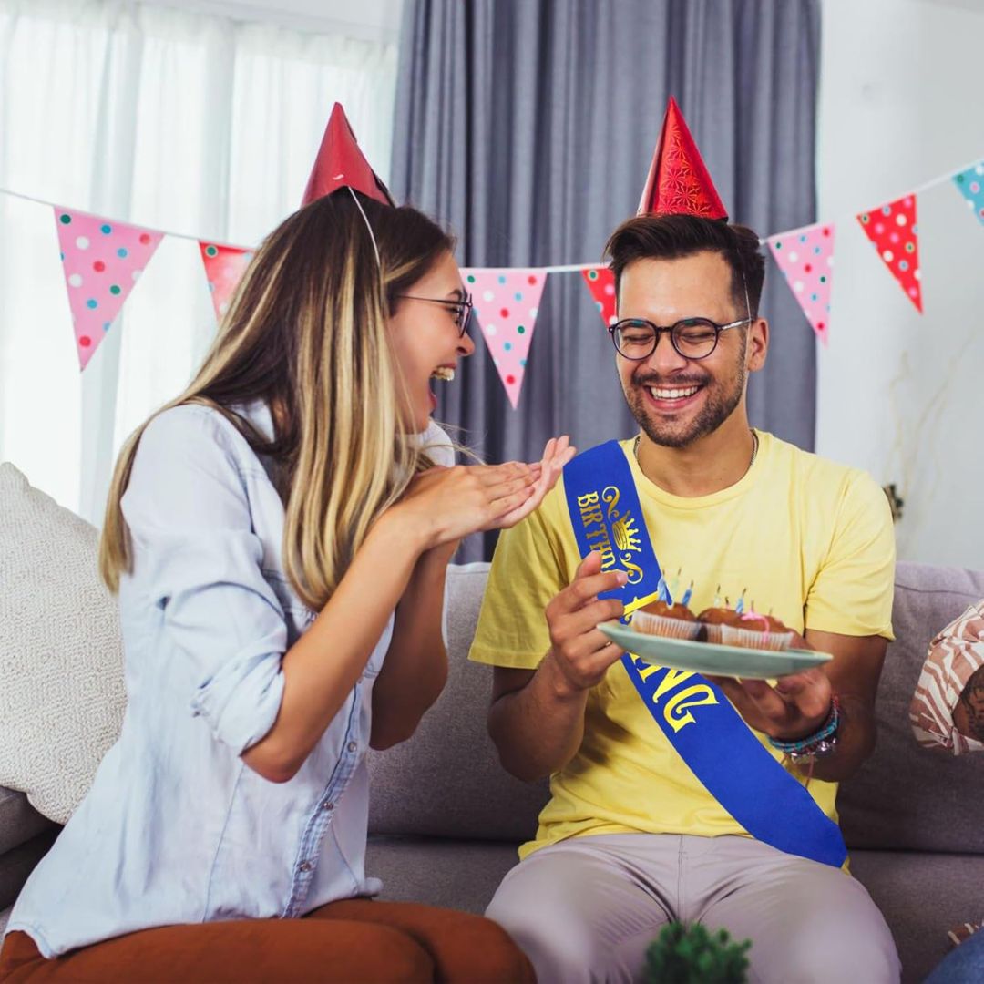 Birthday King Royal Blue Ribbon Sash with Gold Foil Lettering for Boys or Men 10th 13th 16th 18th 21st 30th 40th 50th 60th Birthday