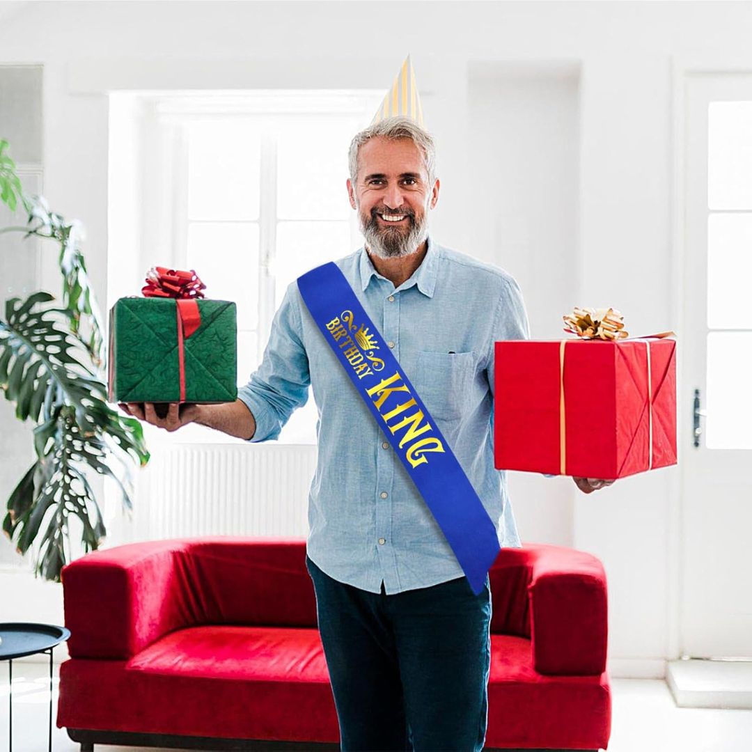 Birthday King Royal Blue Ribbon Sash with Gold Foil Lettering for Boys or Men 10th 13th 16th 18th 21st 30th 40th 50th 60th Birthday