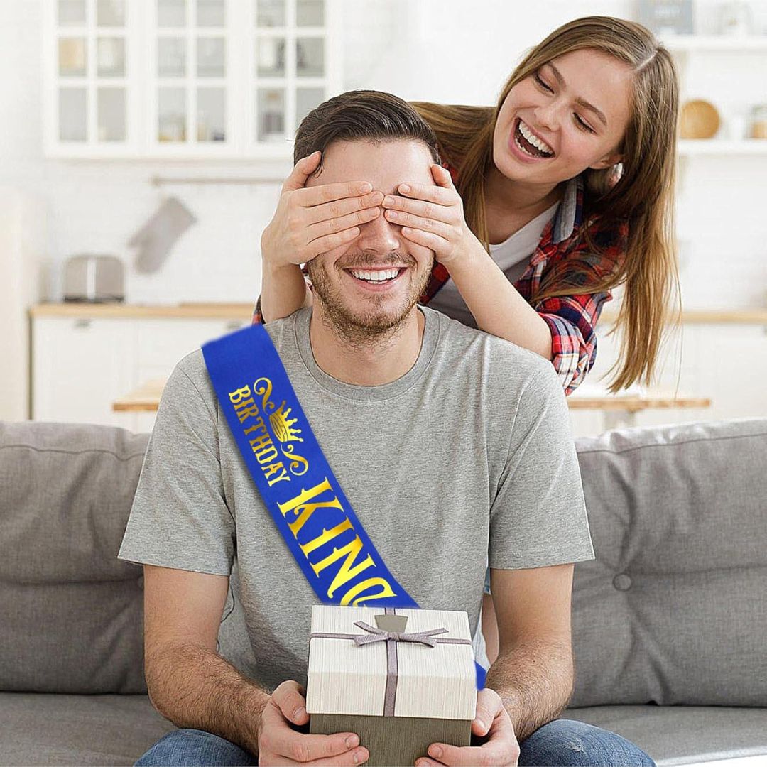 Birthday King Royal Blue Ribbon Sash with Gold Foil Lettering for Boys or Men 10th 13th 16th 18th 21st 30th 40th 50th 60th Birthday