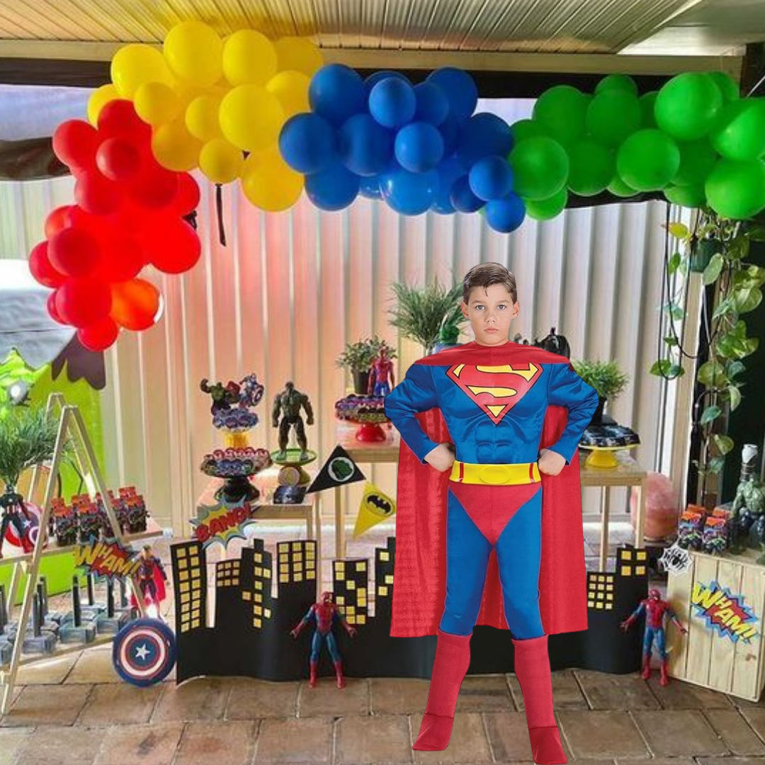 Fancy Superman Costume w/ Muscles for Kids - Age 5 to 7 Years