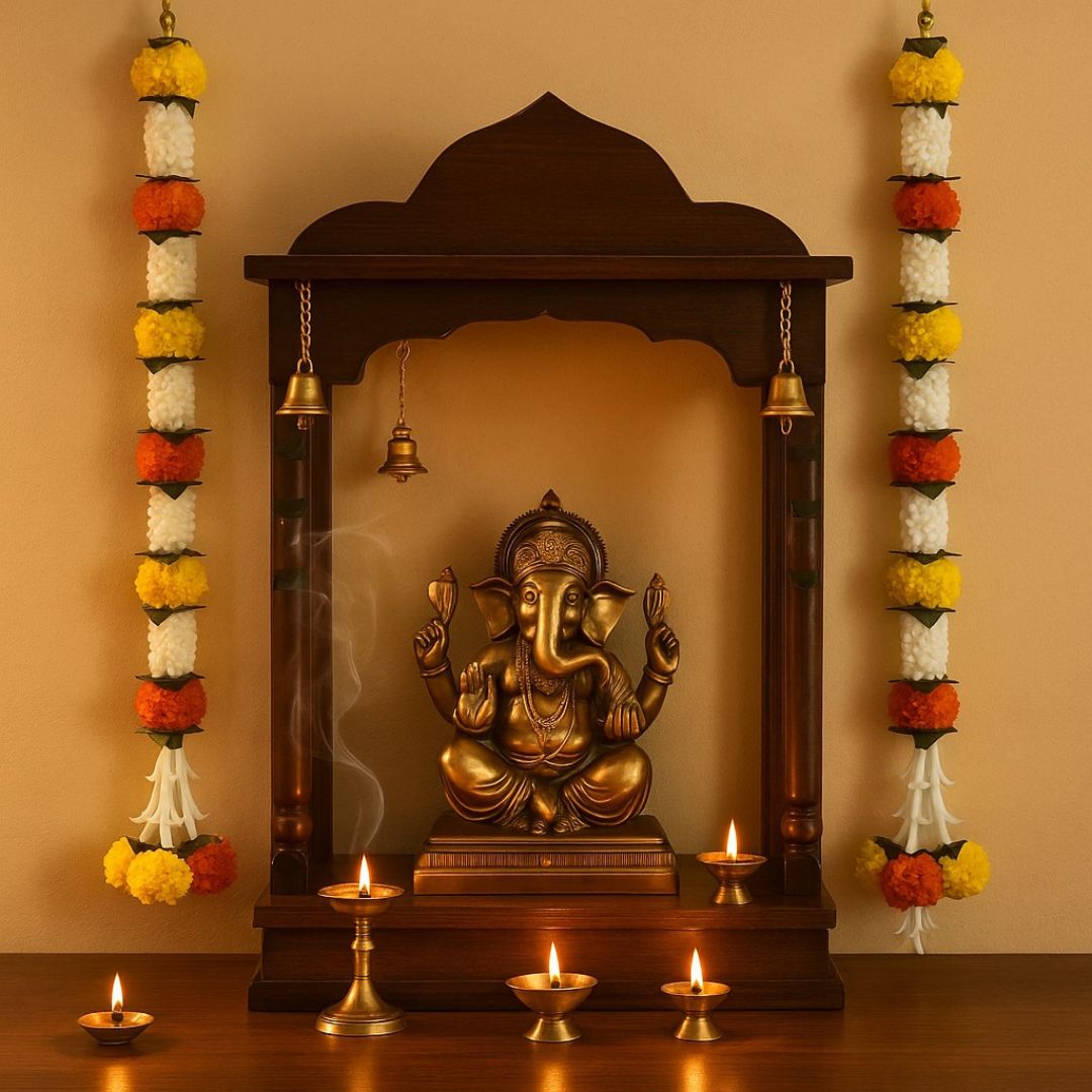 Artificial Orange & Yellow Marigold Flower with White Mogra and Folded Mango Leaves - 2PC