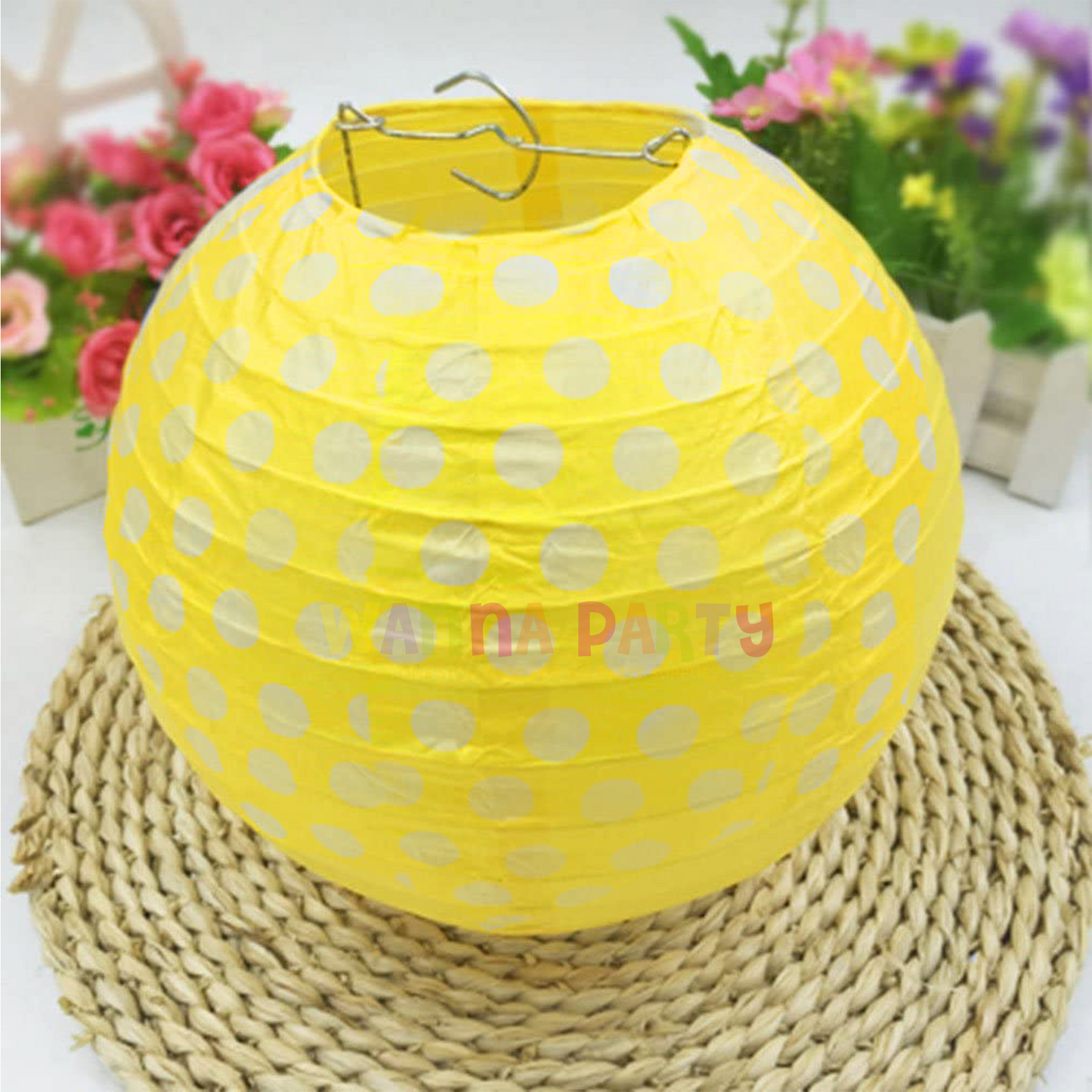 Polka Dot Yellow Lanterns for Hanging Decor - 14 inches - 1PC