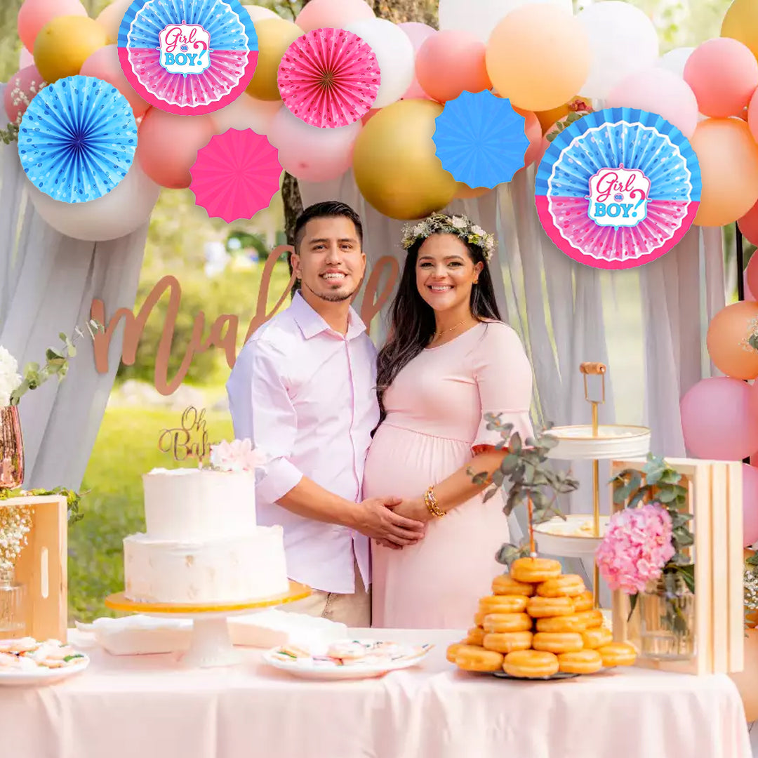 Baby Shower Pink & Blue Paper Fans - 6PC