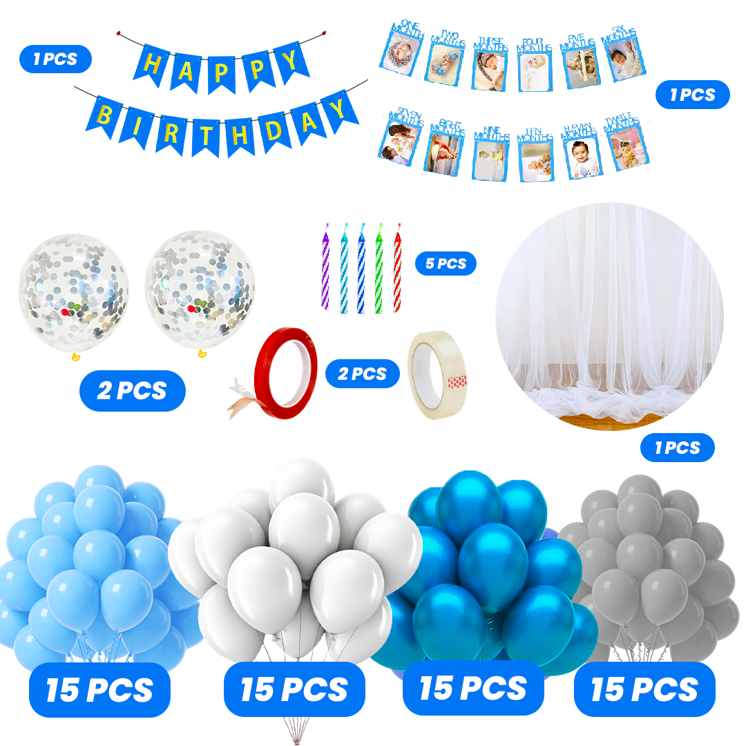 1st Birthday Decoration Combo Pack for Boys - 70PC