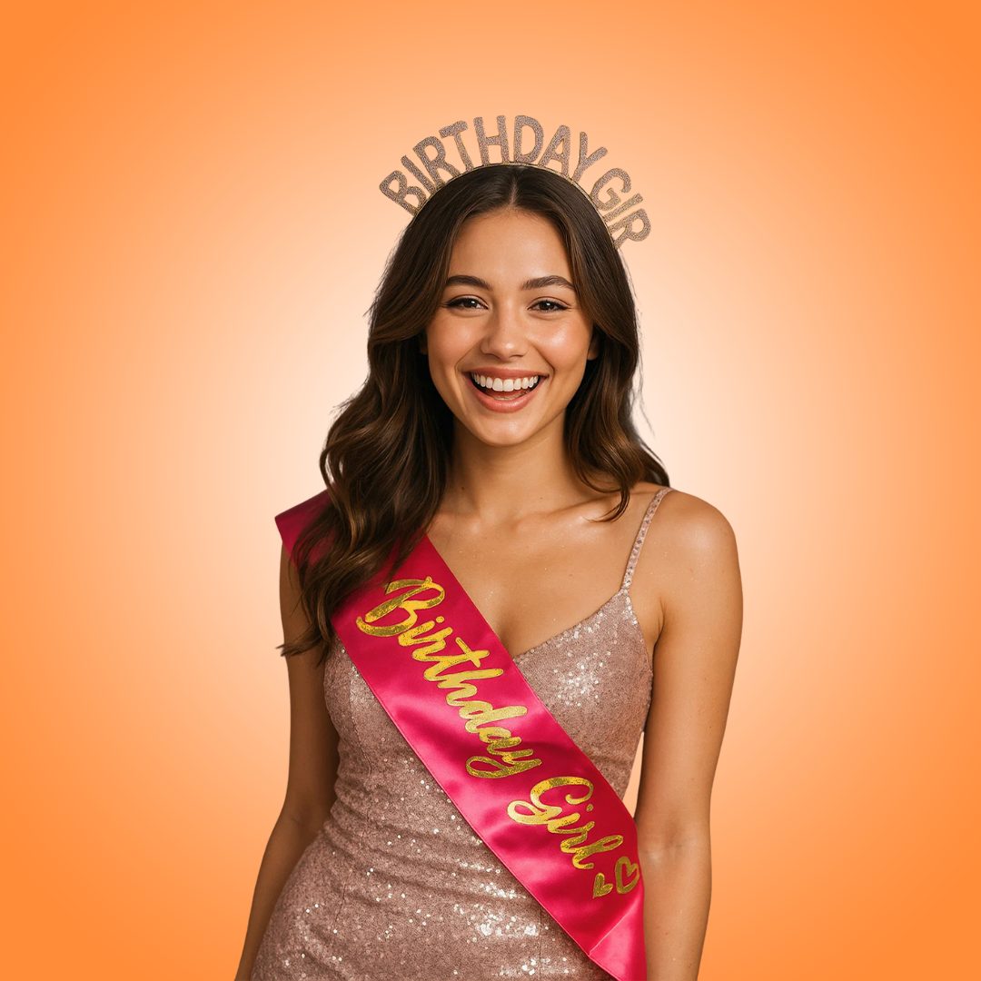 Happy Birthday Girl Headband with Sash Combo - 2PC