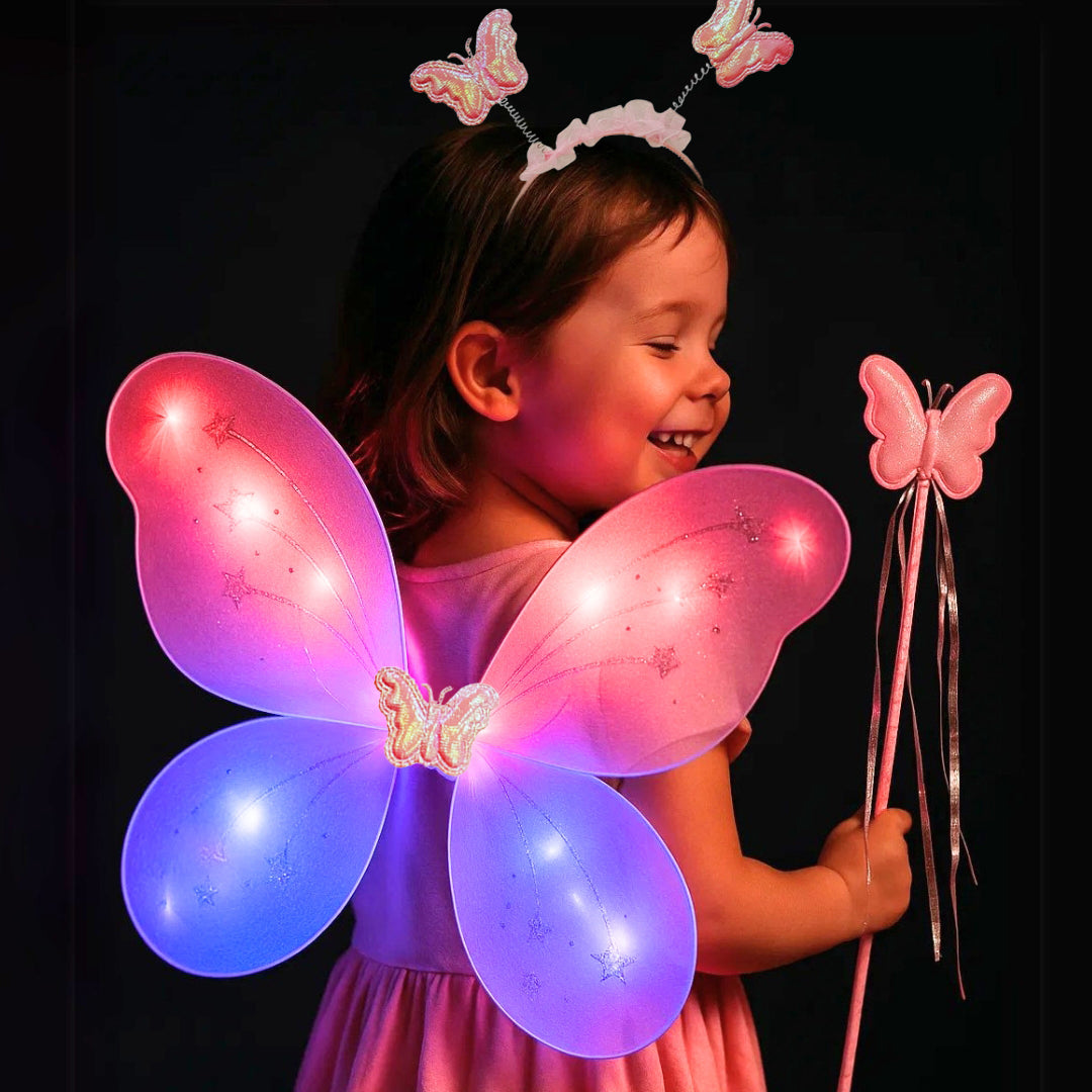Light Up Butterfly Wings Set with Headband and Wand - 3PC