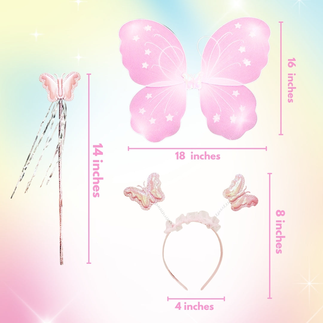 Light Up Butterfly Wings Set with Headband and Wand - 3PC