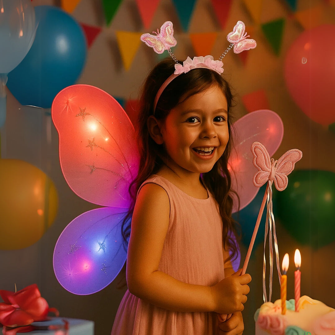 Light Up Butterfly Wings Set with Headband and Wand - 3PC