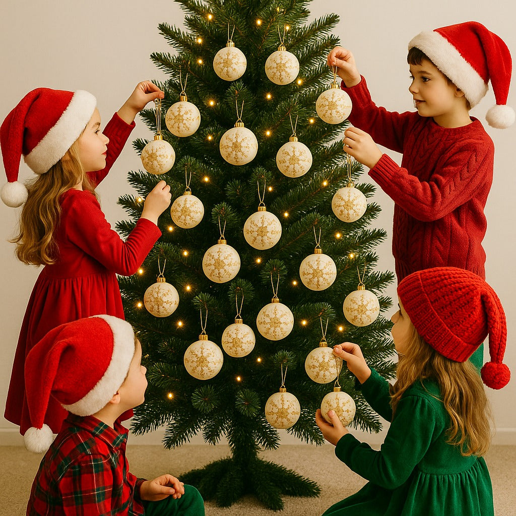 Christmas Glitter White Balls with Golden Snowflakes - 6PC