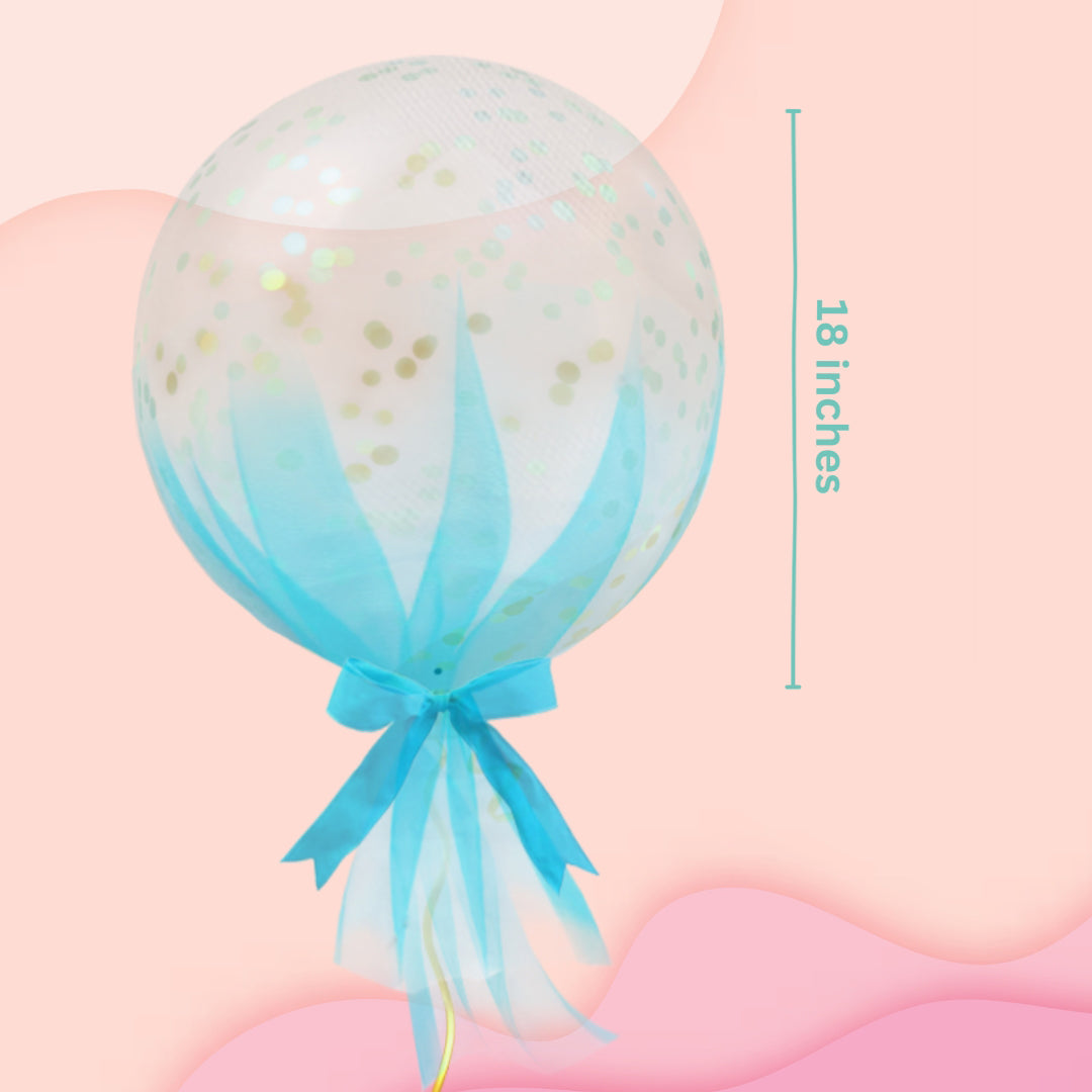 Clear Balloon With Blue Net And Golden Confetti - 18 inches - 1PC