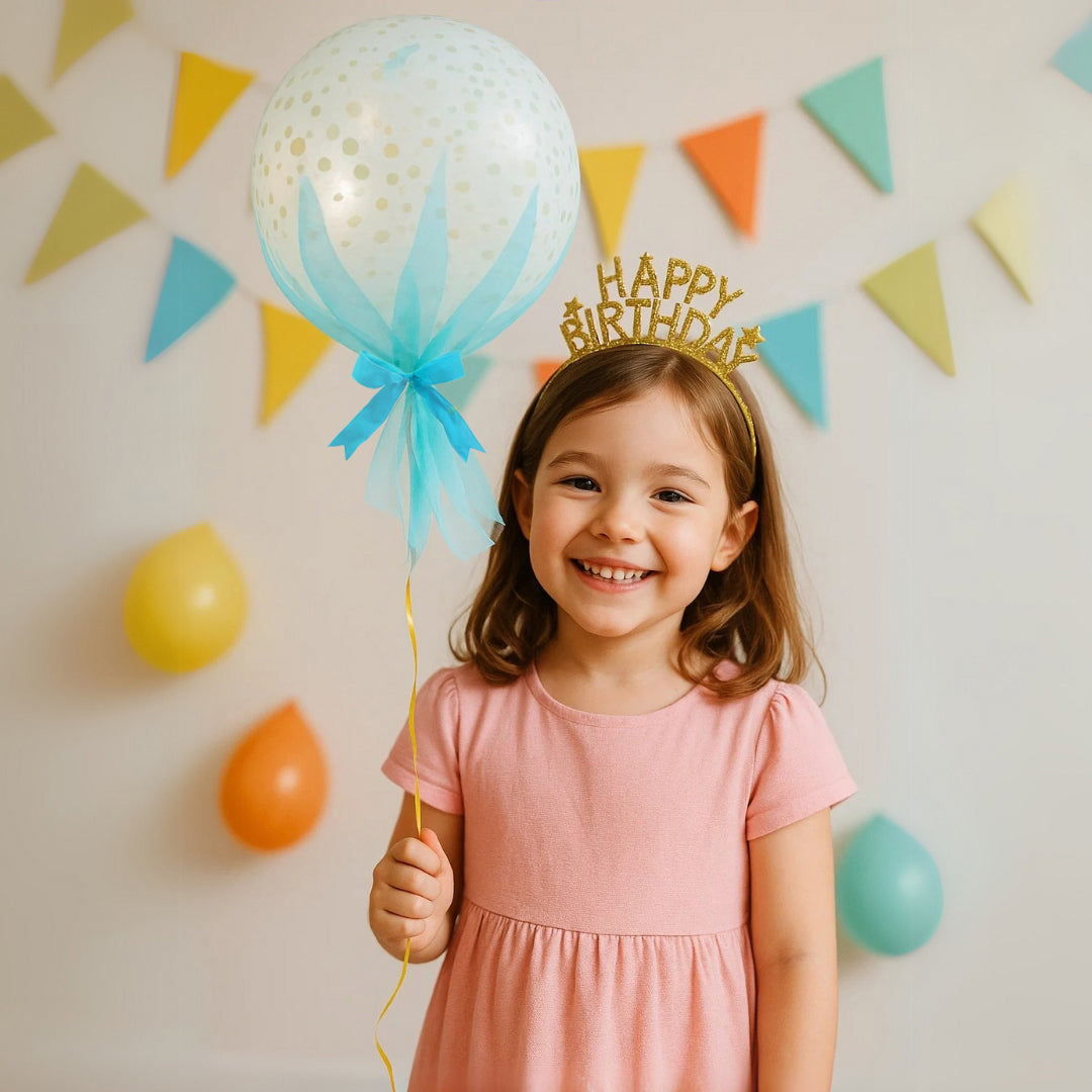 Clear Balloon With Blue Net And Golden Confetti - 18 inches - 1PC