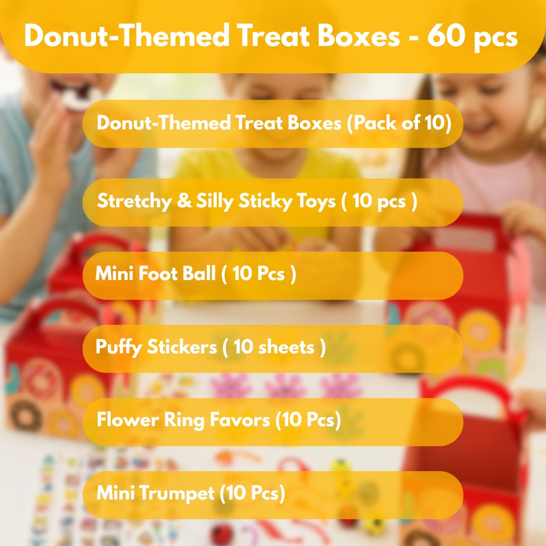 Donut Theme Treat Boxes with Mixed Return Gift Favors Combo Pack - 60PC
