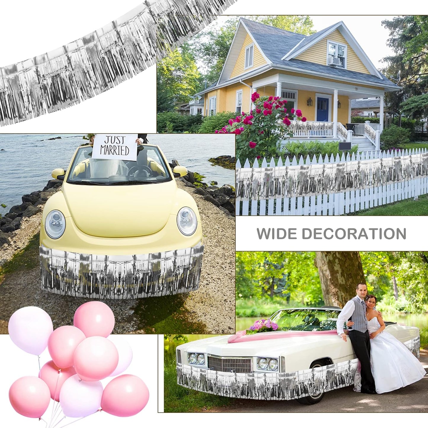 Metallic Foil Fringe Silver Garland Set for Wall Hanging Decoration - 4PC