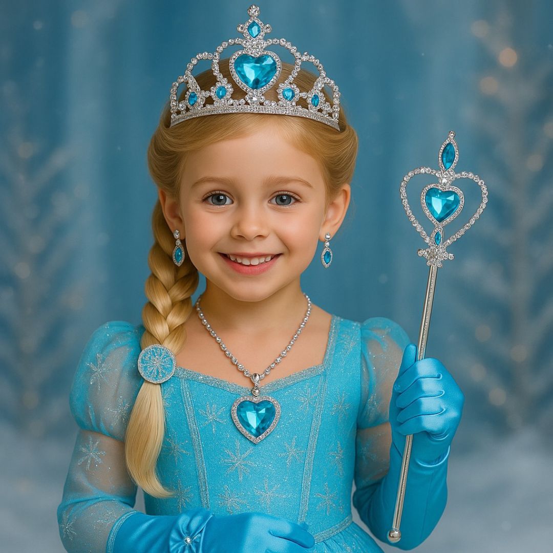 Frozen Gloves, Tiara, Wand, Necklace, Earrings Set - 5PC
