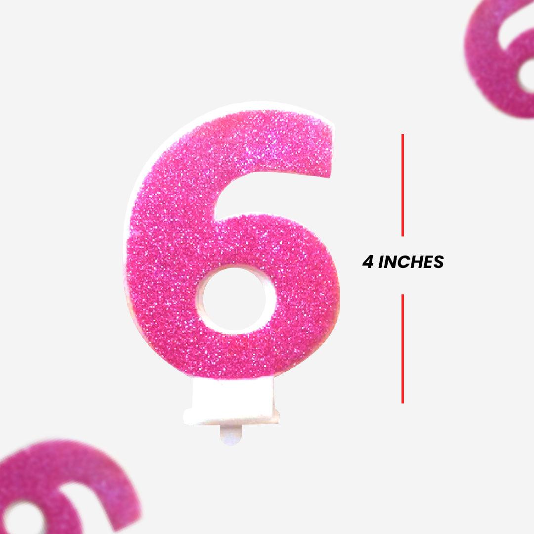 Glitter 6th Pink Birthday Candle - 1PC