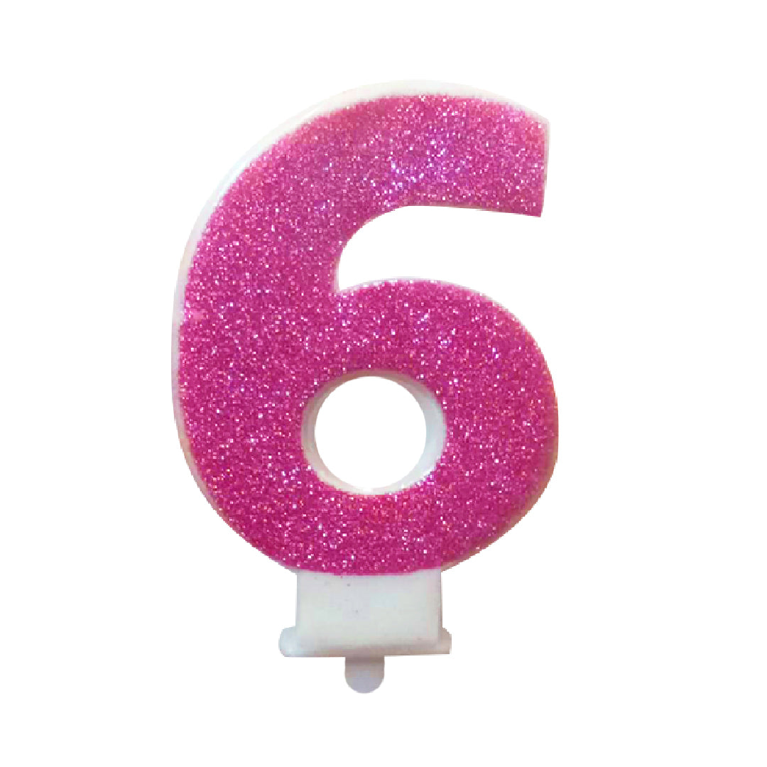 Glitter 6th Pink Birthday Candle - 1PC