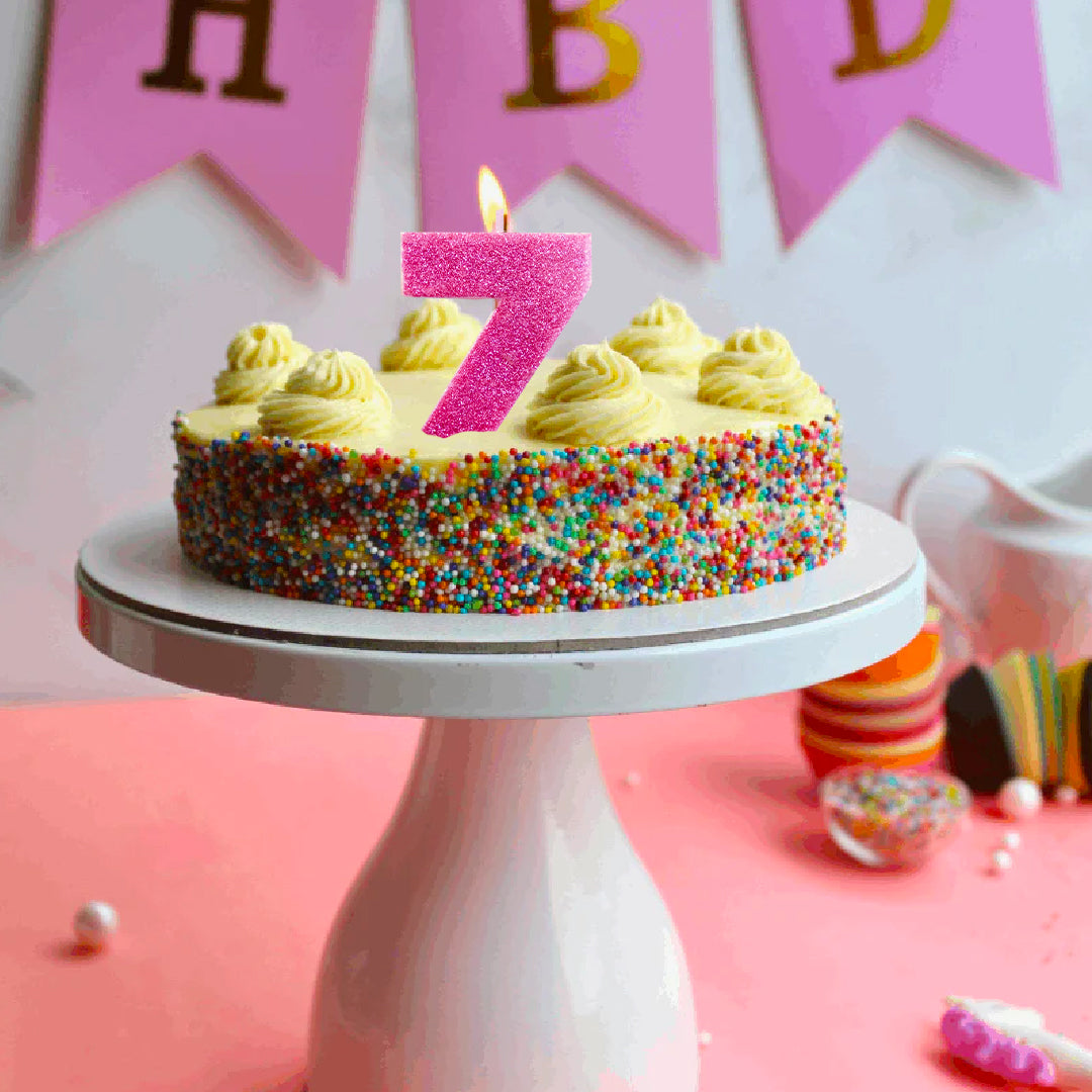 Glitter Number 7 Pink Birthday Candle - 1PC