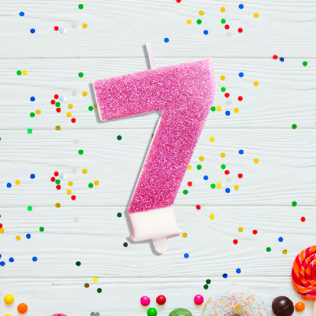 Glitter Number 7 Pink Birthday Candle - 1PC