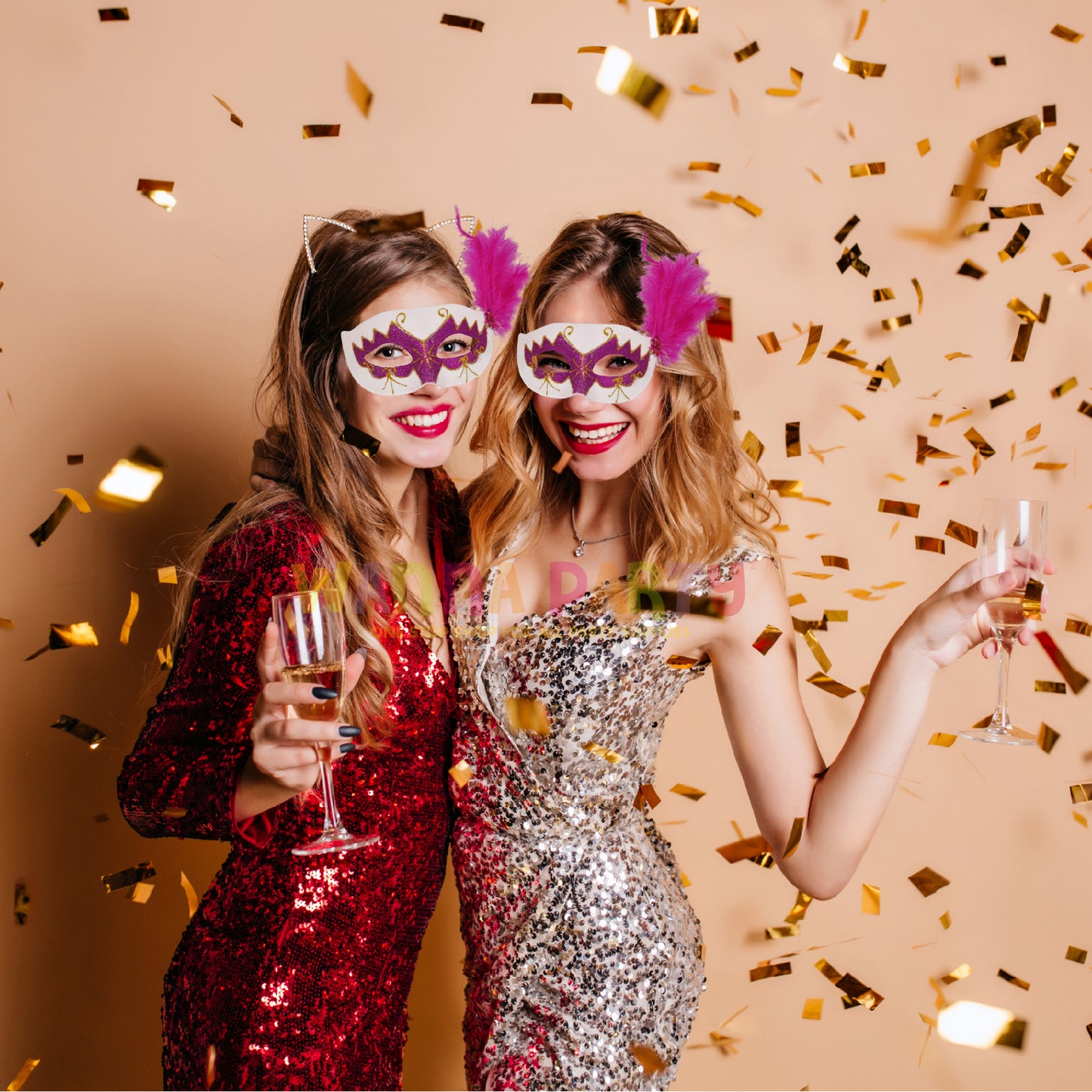 Glittery Eye Mask With Feathers Pink