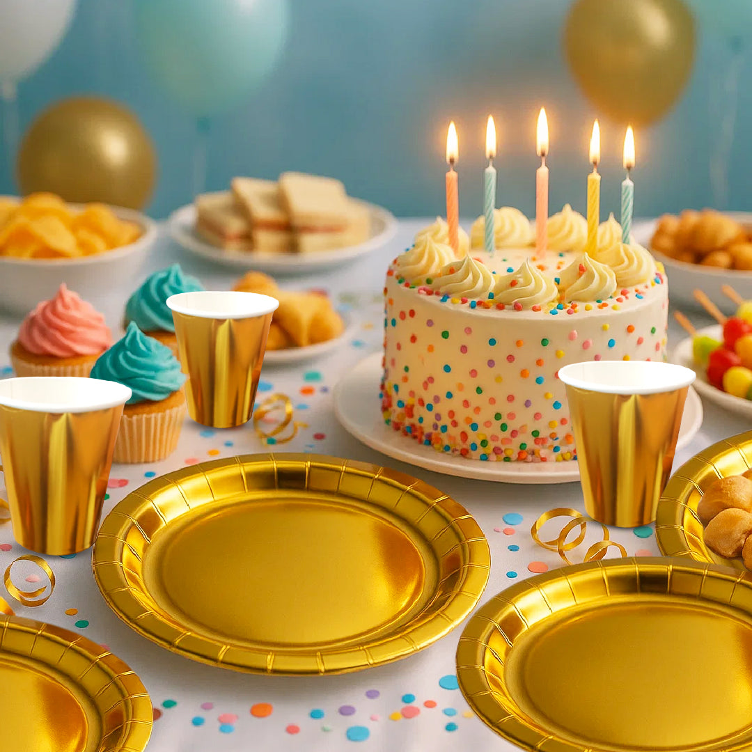 Golden Paper Party Cups - 250ML - 10PC