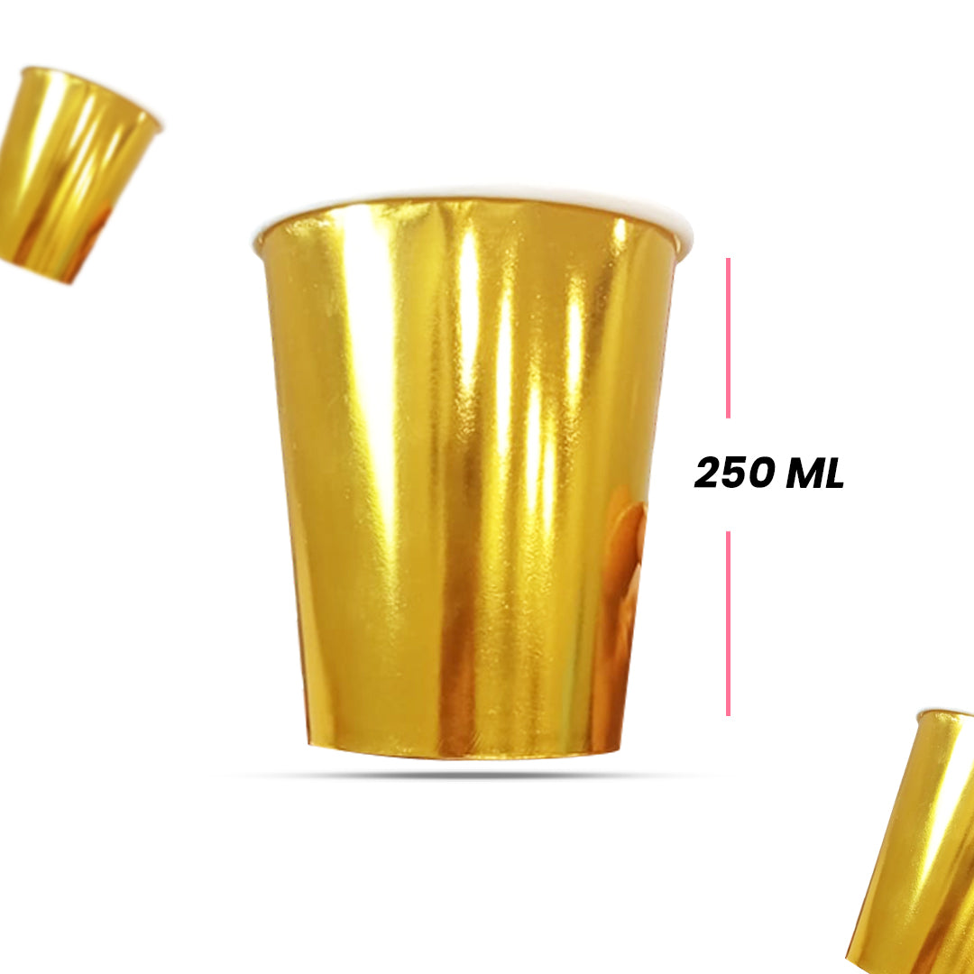 Golden Paper Party Cups - 250ML - 10PC
