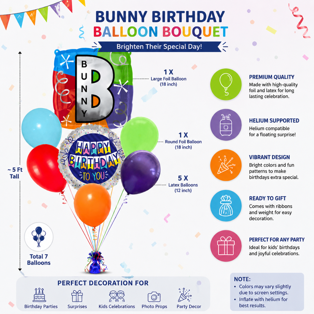 Customizable Alphabet "B" Square Shaped Balloon with Customized Name Stickers Bouquet Set of 7PC | Customizable Name Inital Balloons| Choose Your Name | Helium Filled & Delivers Inflated