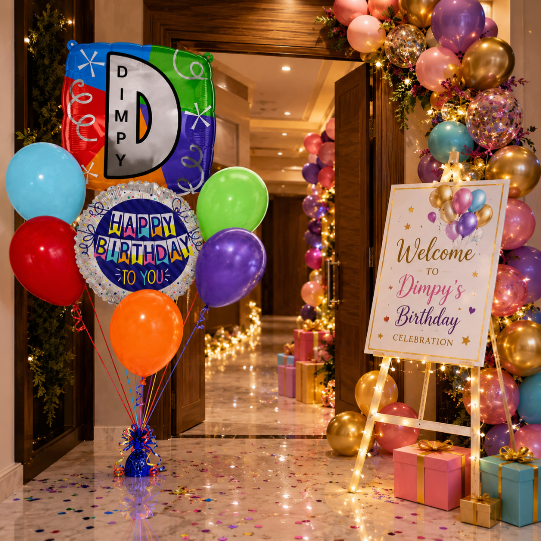 Customizable Alphabet "D" Square Shaped Balloon with Customized Name Stickers Bouquet Set of 7PC | Customizable Name Inital Balloons| Choose Your Name | Helium Filled & Delivers Inflated