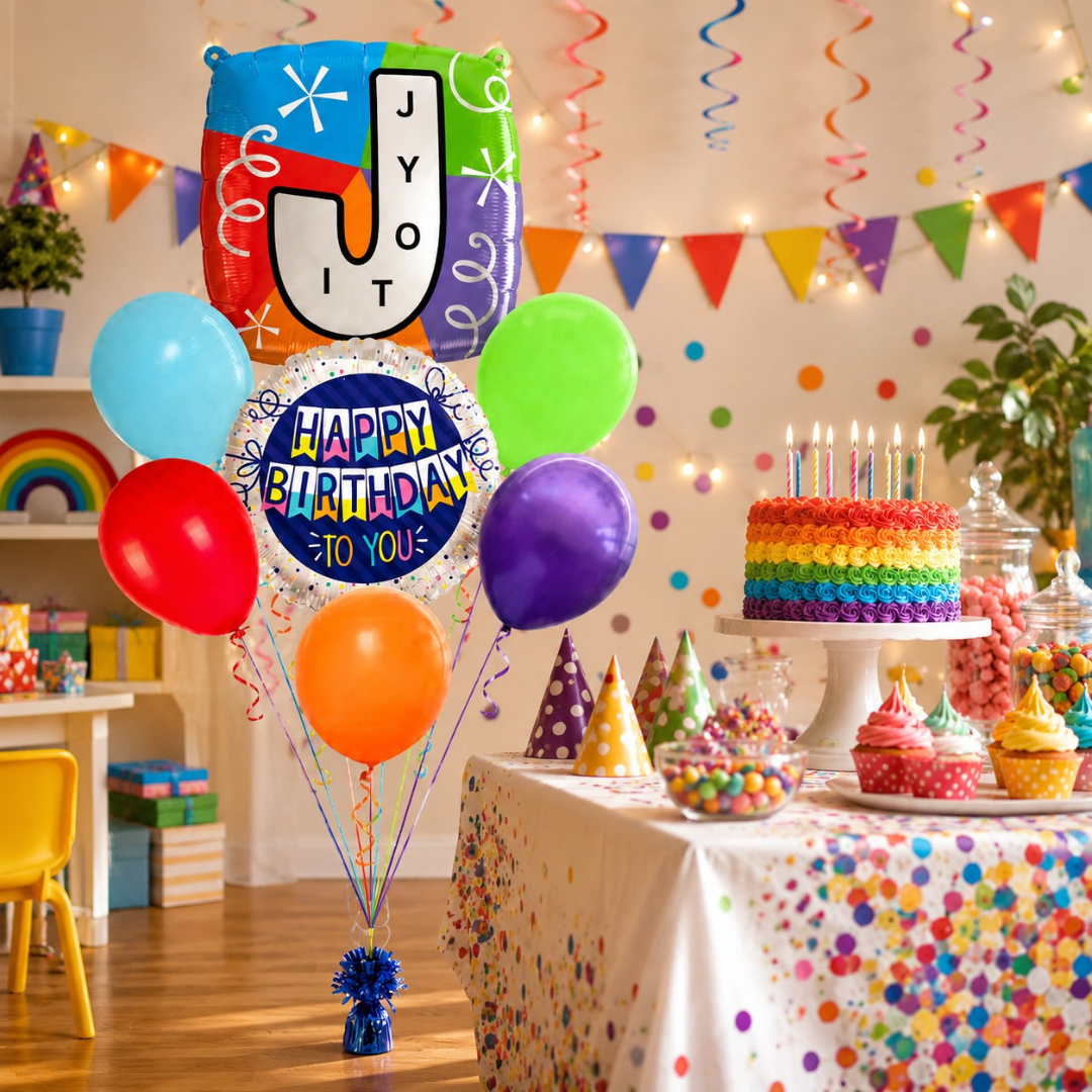 Customizable Alphabet "J" Square Shaped Balloon with Customized Name Stickers Bouquet Set of 7PC | Customizable Name Inital Balloons| Choose Your Name | Helium Filled & Delivers Inflated