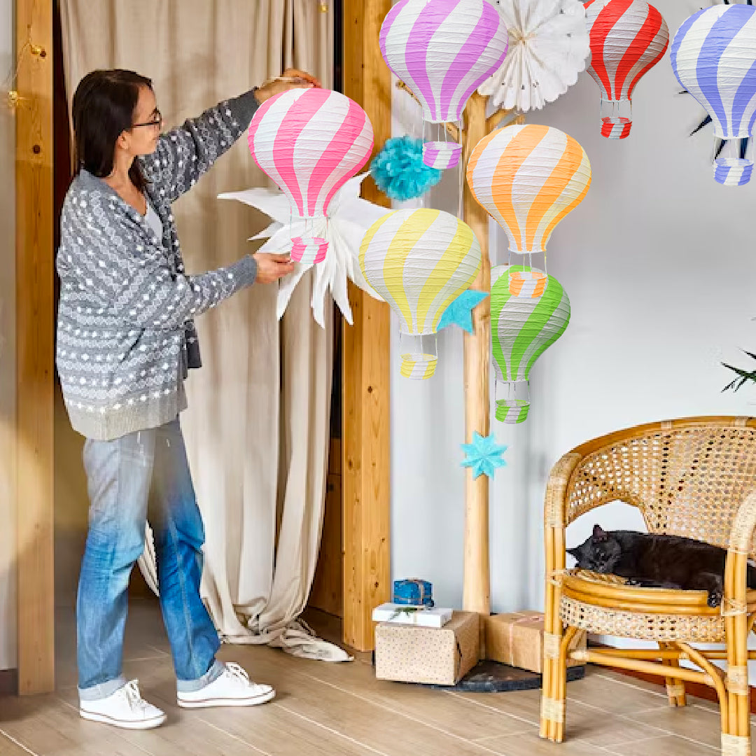 Assorted Color Paper Lantern Parachute/Hot Air Baloon for Hanging Decor - 5PC