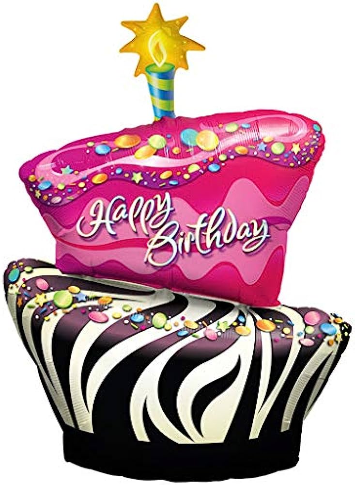 Happy Birthday Pink & Black Zebra Stripes Balloon
