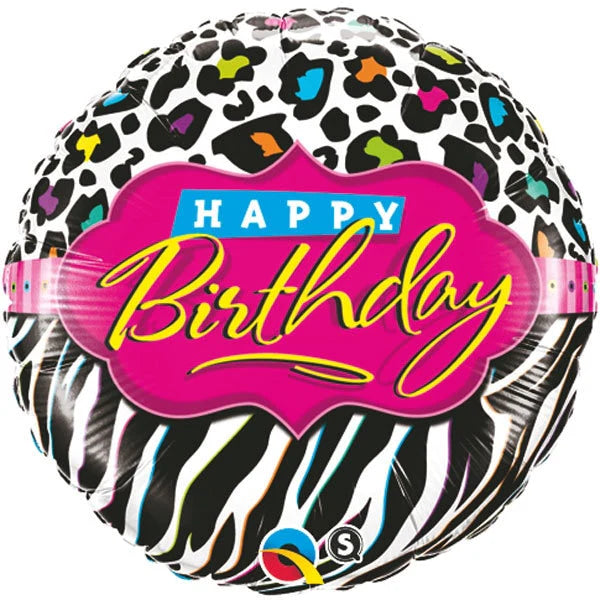 Happy Birthday Pink & Black Zebra Stripes Balloon