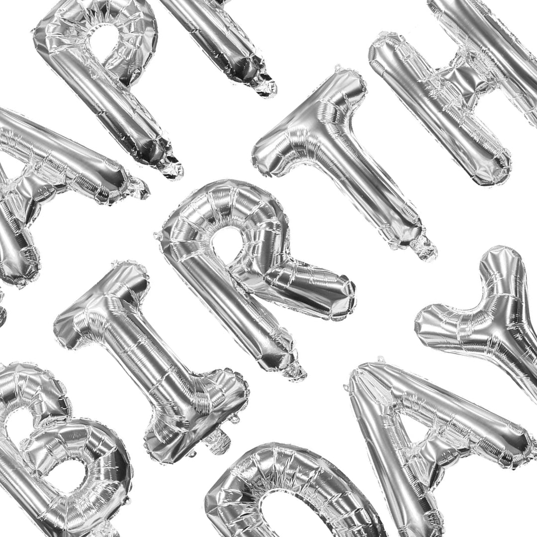 Happy Birthday Silver Letter Balloon Banner - Air Filled - 1 Pack