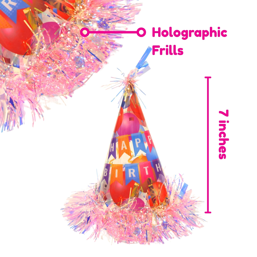 Light Up LED Birthday Cap with Iridiscent Fringe - 1PC